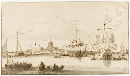 A View of Vlaardingen with Shipping in the Foreground